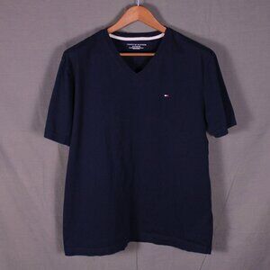 Tommy Hilfiger XL V-Neck T-Shirt Navy Blue Preppy Minimalist Casual Menswear Tee